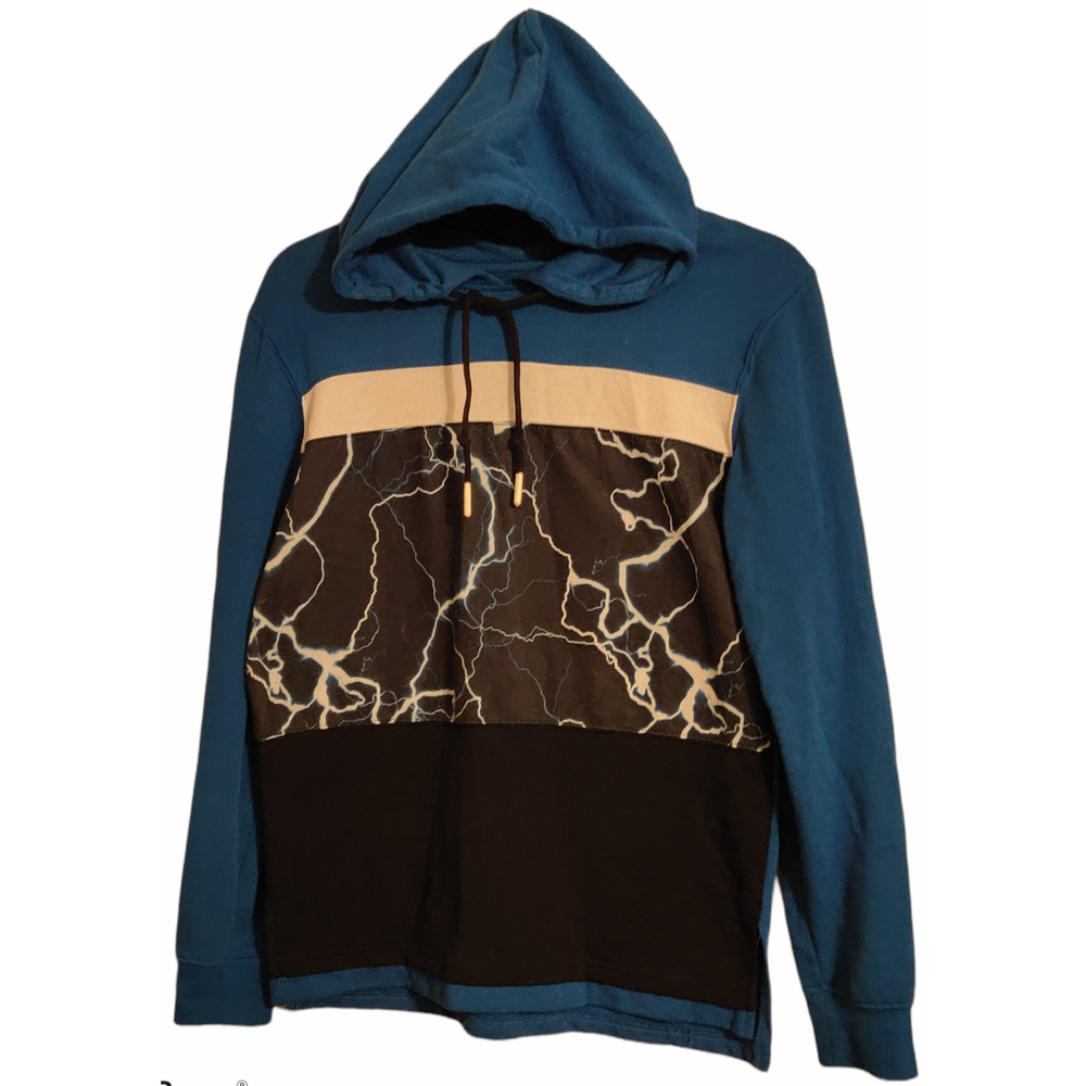 CARBON LIGHTNING STRIKE PATTERN BLUE HOODIE SWEATSHIRT SIZE SMALL